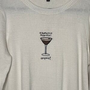 Adrienne Vittadini Sweater Womens XL Espresso Martini Embroidered Happy Hour